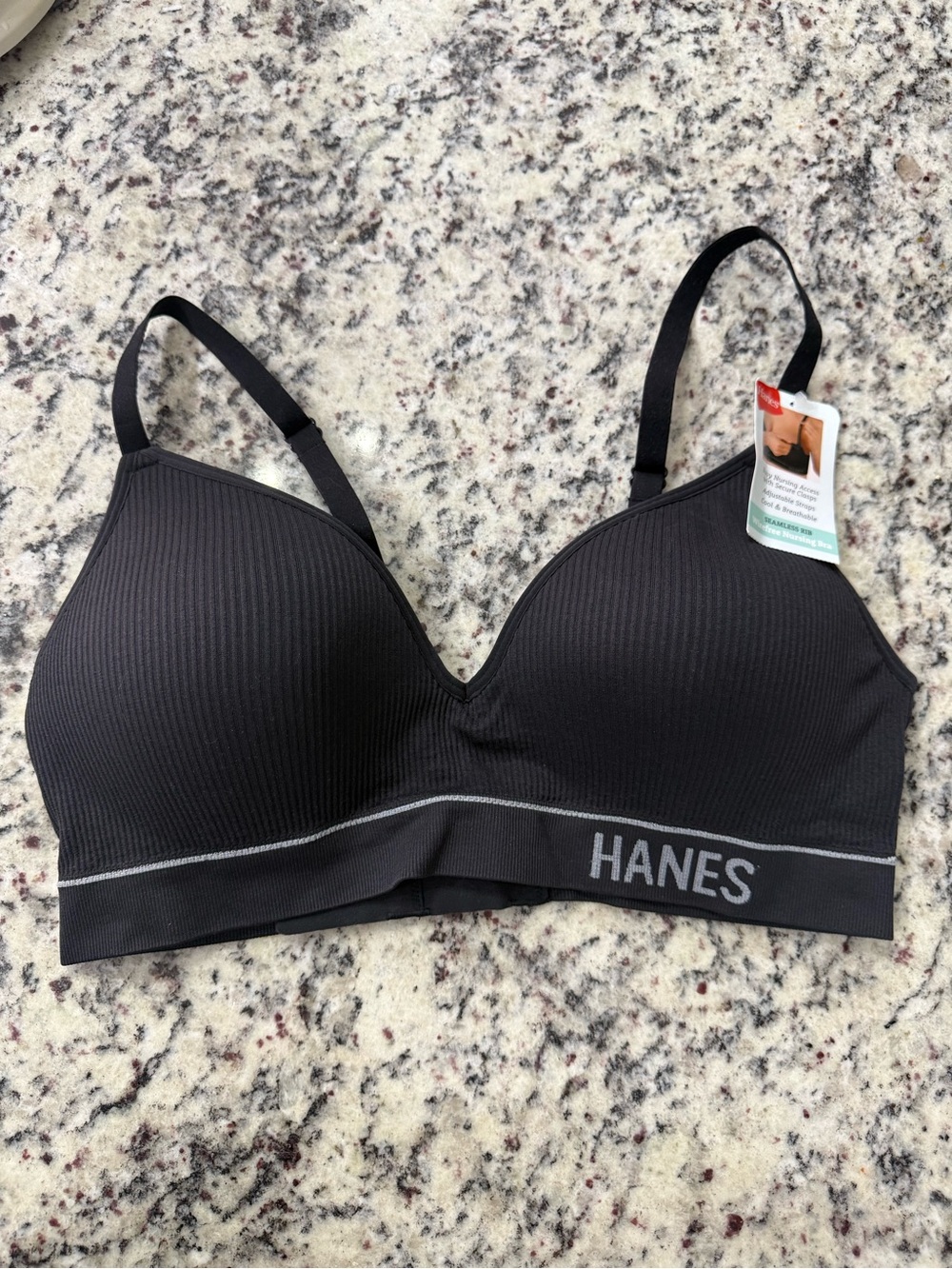 Hanes Black Ribbed Seamless Wireless Nursing Bra